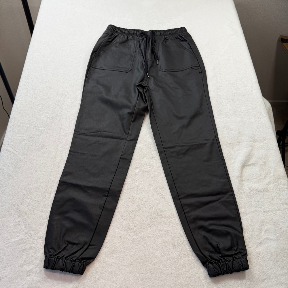 SPGM Coated Jogger Pant Woman 34 Black NEW Faux Leather Look Drawstring Elastic